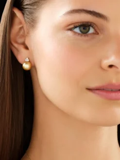 Kolczyki z żółtego złota z brylantami i perłami Golden South Sea - próba 585