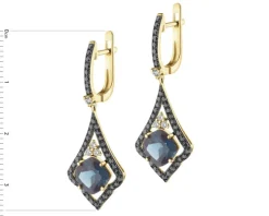 Kolczyki z żółtego złota z brylantami i topazami London Blue - próba 585