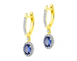 Kolczyki z żółtego złota z brylantami i szafirami - próba 585