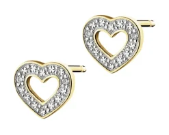 Kolczyki z żółtego złota z brylantami - serca - 0,01 ct - próba 375