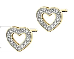Kolczyki z żółtego złota z brylantami - serca - 0,01 ct - próba 375