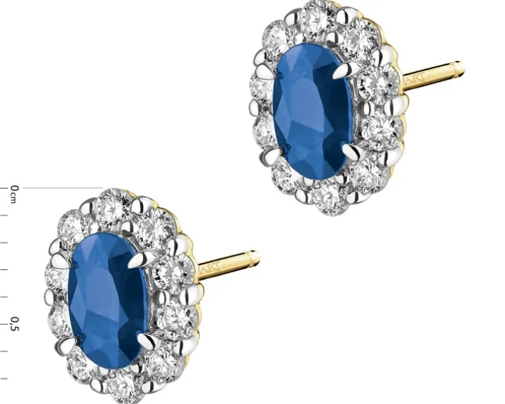 Kolczyki z żółtego złota z brylantami i szafirami - próba 585