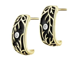 Kolczyki z żółtego złota z brylantami i emalią - 0,03 ct - próba 375