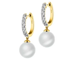Kolczyki z żółtego złota z brylantami i perłami South Sea - próba 750