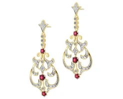 Kolczyki z żółtego złota z brylantami i rubinami - próba 585