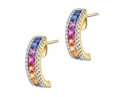 Kolczyki z żółtego złota z brylantami i szafirami kolorowymi - próba 585