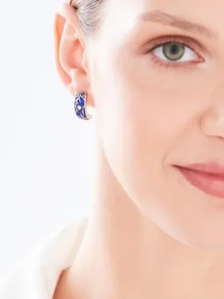 Kolczyki z żółtego złota z brylantami i emalią - 0,03 ct - próba 375