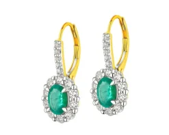 Kolczyki z żółtego złota z brylantami i szmaragdami - próba 585