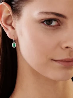 Kolczyki z żółtego złota z brylantami i szmaragdami - próba 585