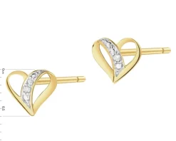 Kolczyki z żółtego złota z brylantami - serca - 0,008 ct - próba 375