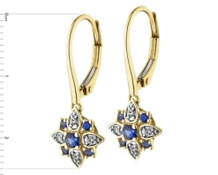 Kolczyki z żółtego złota z brylantami i szafirami syntetycznymi - próba 375
