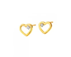 Kolczyki z żółtego złota z brylantami - serca - 0,01 ct - próba 375