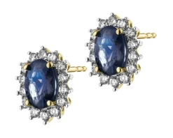 Kolczyki z żółtego złota z brylantami i szafirami - próba 585