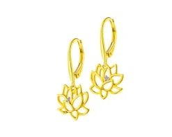 Kolczyki z żółtego złota z brylantami - kwiaty lotosu - 0,01 ct - próba 375