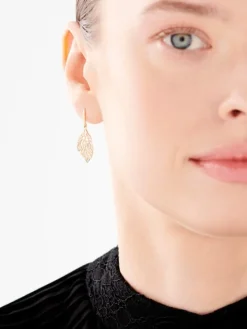 Kolczyki z żółtego złota z brylantami - liście - 0,08 ct - próba 585