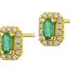 Kolczyki z żółtego złota z brylantami i szmaragdami - próba 585