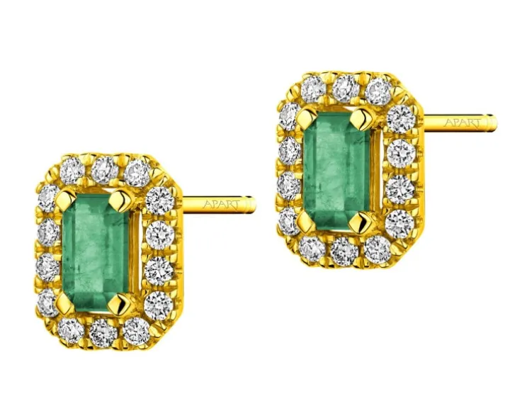 Kolczyki z żółtego złota z brylantami i szmaragdami - próba 585