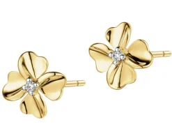 Kolczyki z żółtego złota z brylantami i szmaragdami - próba 585