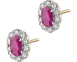 Kolczyki z żółtego złota z brylantami i rubinami - próba 585