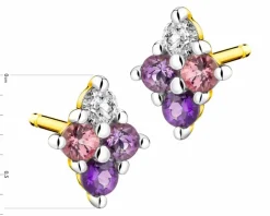 Kolczyki z żółtego złota z brylantami i kamieniami ozdobnymi - próba 585