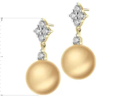 Kolczyki z żółtego złota z brylantami i perłami Golden South Sea - próba 750