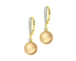 Kolczyki z żółtego złota z brylantami i perłami Golden South Sea - próba 585
