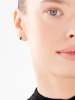 Kolczyki z żółtego złota z brylantami i szmaragdami syntetycznymi - próba 375