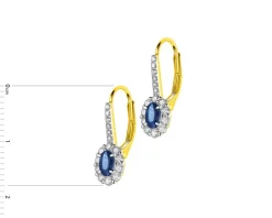 Kolczyki z żółtego złota z brylantami i szafirami - próba 585