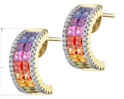 Kolczyki z żółtego złota z brylantami i szafirami kolorowymi - próba 585