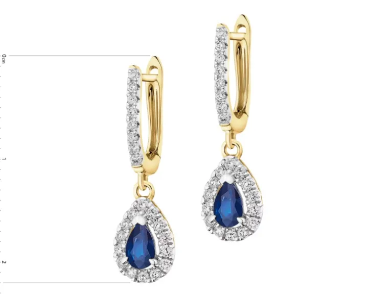 Kolczyki z żółtego złota z brylantami i szafirami - próba 585