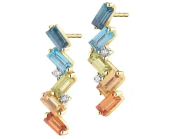 Kolczyki z żółtego złota z brylantami i kamieniami ozdobnymi - próba 375