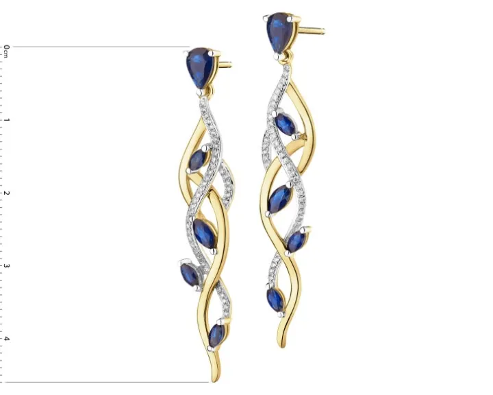 Kolczyki z żółtego złota z brylantami i szafirami - próba 585