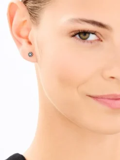 Kolczyki z żółtego złota z czarnymi brylantami i topazami London Blue - próba 585