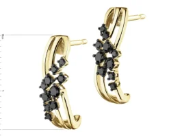 Kolczyki z żółtego złota z czarnymi brylantami - 0,33 ct - próba 585