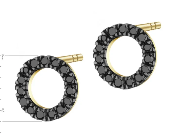 Kolczyki z żółtego złota z czarnymi diamentami - 0,12 ct - próba 375