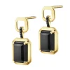 Kolczyki z żółtego złota z czarnymi diamentami i agatami - próba 585