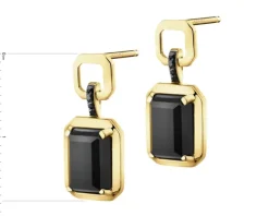 Kolczyki z żółtego złota z czarnymi diamentami i agatami - próba 585