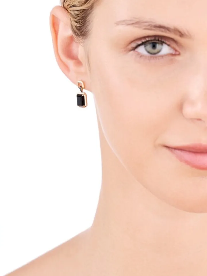 Kolczyki z żółtego złota z czarnymi diamentami i agatami - próba 585