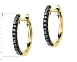Kolczyki z żółtego złota z czarnymi brylantami - koła - 0,10 ct - próba 375