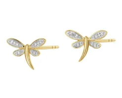 Kolczyki z żółtego złota z diamentami - ważki - 0,05 ct - próba 585