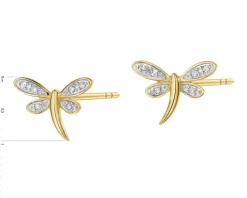 Kolczyki z żółtego złota z diamentami - ważki - 0,05 ct - próba 585