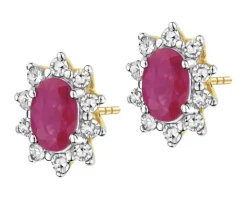 Kolczyki z żółtego złota z diamentami i rubinami - próba 585