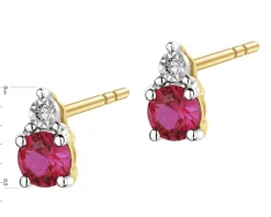 Kolczyki z żółtego złota z diamentami i rubinami syntetycznymi - próba 375