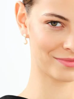 Kolczyki z żółtego złota z diamentami i perłami - próba 585