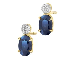 Kolczyki z żółtego złota z diamentami i szafirami syntetycznymi - próba 375