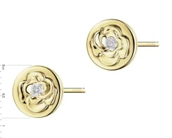 Kolczyki z żółtego złota z diamentami - kwiaty - 0,008 ct - próba 375