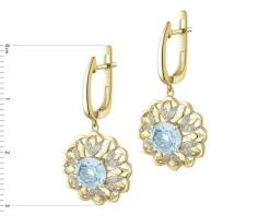 Kolczyki z żółtego złota z diamentami i topazami Sky Blue - próba 585