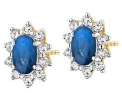 Kolczyki z żółtego złota z diamentami i szafirami - próba 585