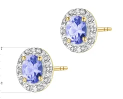 Kolczyki z żółtego złota z diamentami i tanzanitami - próba 585