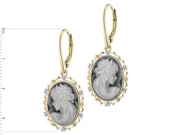Kolczyki z żółtego złota z diamentami i agatami - kamea - próba 585